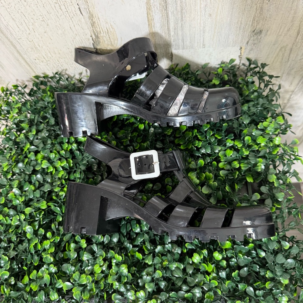 Rouge Helium Shiny Black Chunky Heel Ankle Strap - Picture 9 of 12